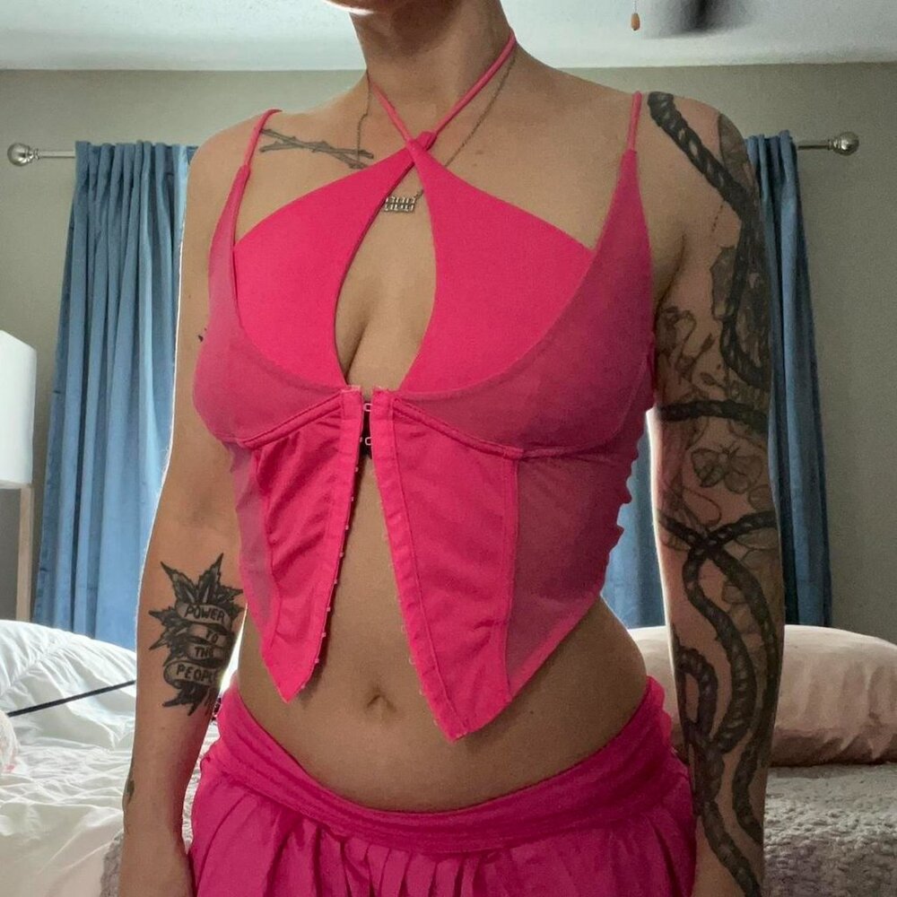 Hot Pink Corset Crossover Top M/L
